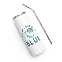 Load image into Gallery viewer, Life in Shades of Blue Mermaid Stainless Steel Tumbler with Metal Straw
