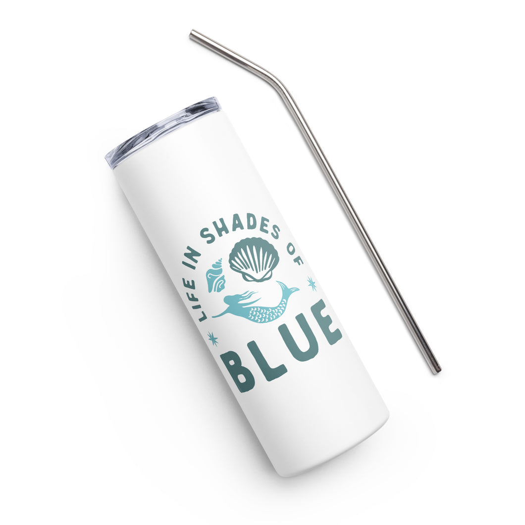Life in Shades of Blue Mermaid Stainless Steel Tumbler with Metal Straw